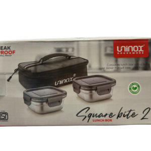 uninox square bite Stainless Steel Lunch Box with 2 Leak-Proof Containers, 1 Plastic Fabric Carry Bag | Office, School & Travel Tiffin | BPA-Free & Durable | Multipurpose