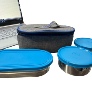 uninox Sabke Liye Stainless Steel Lunch Box with 2 Leak-Proof Containers, 1 steel Chapati Tray & Fabric Carry Bag | Office, School & Travel Tiffin | BPA-Free & Durable | Multipurpose |