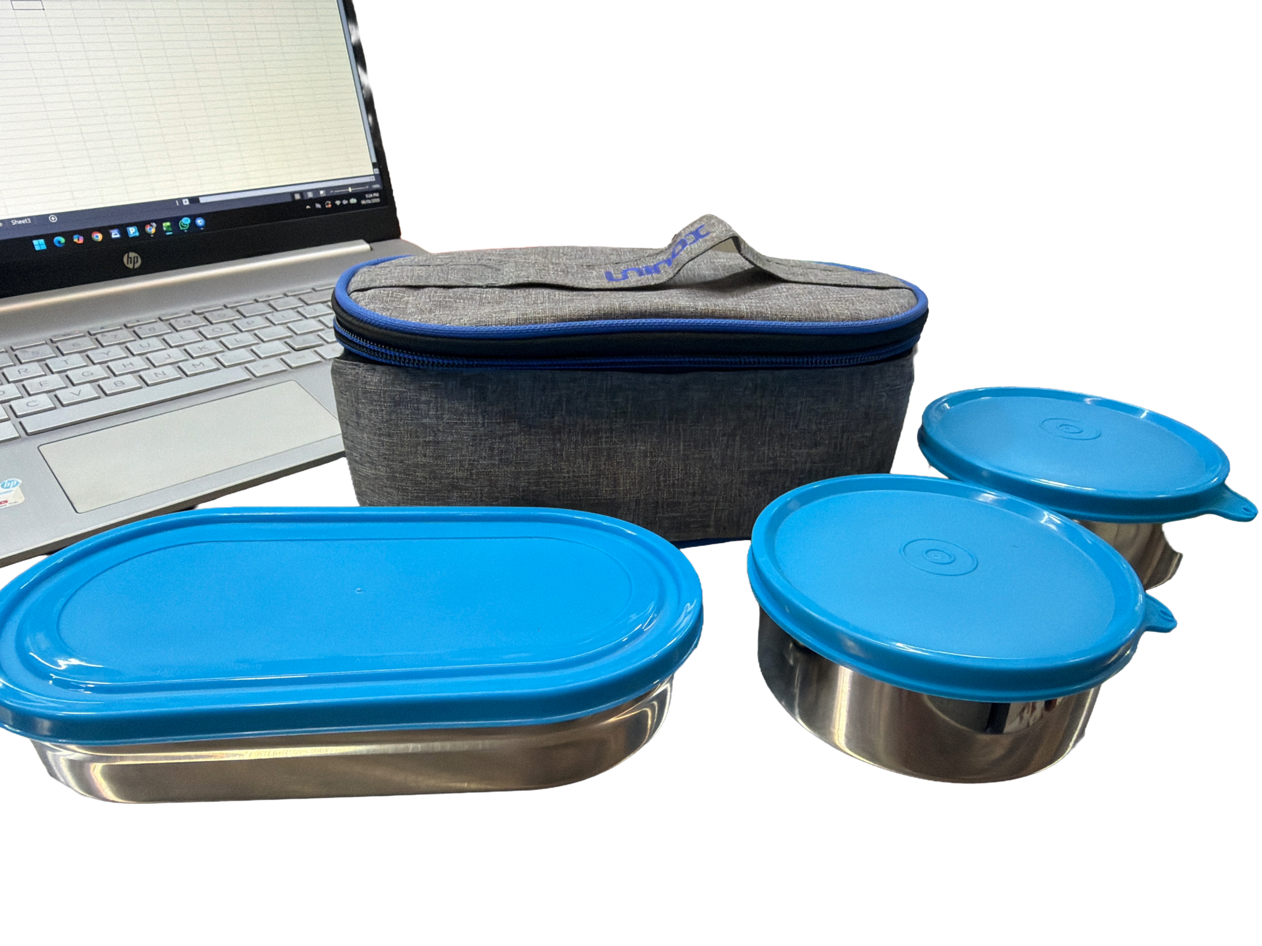 uninox Sabke Liye Stainless Steel Lunch Box with 2 Leak-Proof Containers, 1 steel Chapati Tray & Fabric Carry Bag | Office, School & Travel Tiffin | BPA-Free & Durable | Multipurpose |