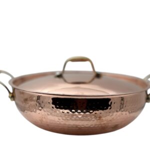 LIME Copper Kadhai With Kalai (Tin) Coating Teflon Free Naturally Non Stick Copper Kadai for Cooking Serving with Lid Handle On Both Side Heat Resistance