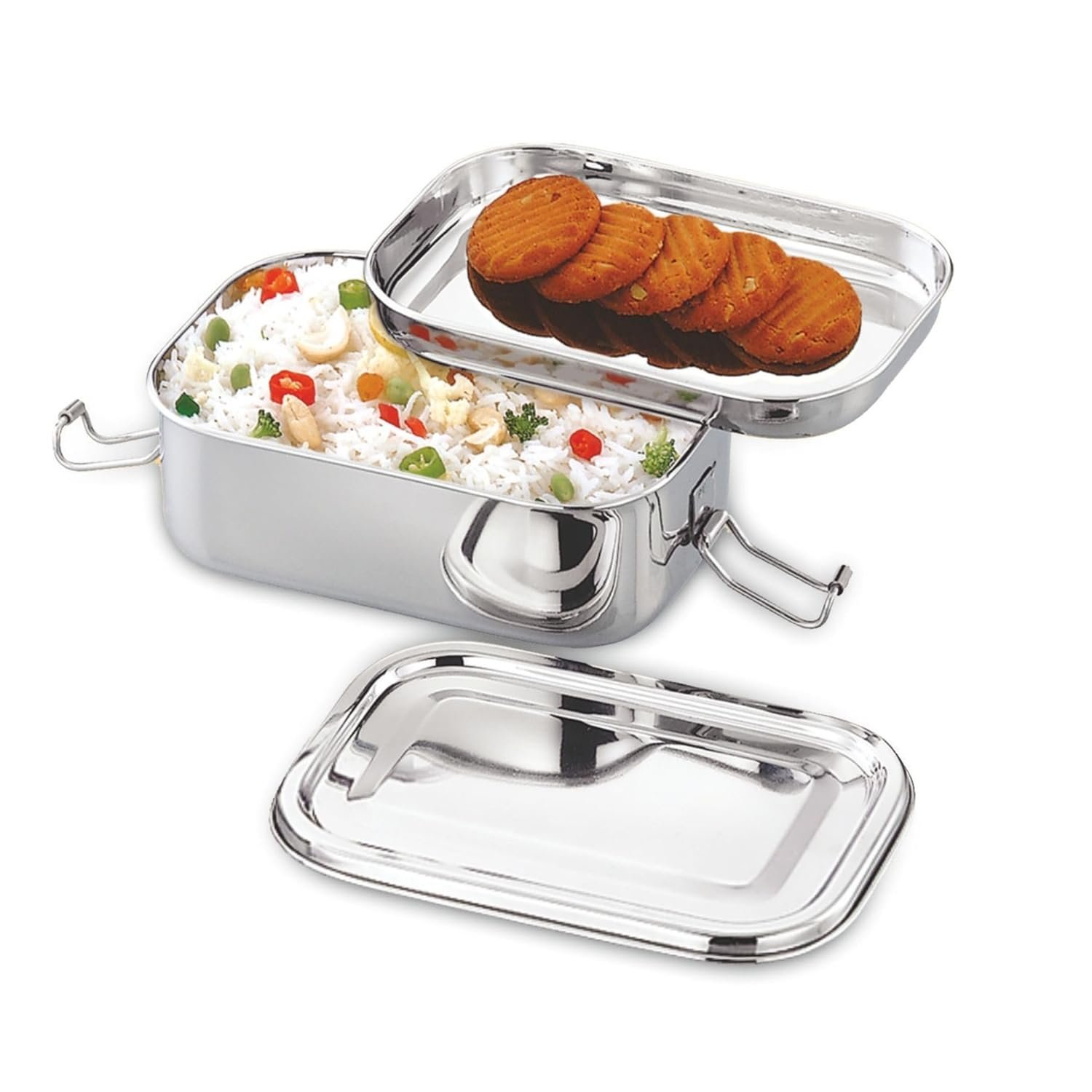 Jvl Rectangular Lunch Box With Steel Plate Big Sr3