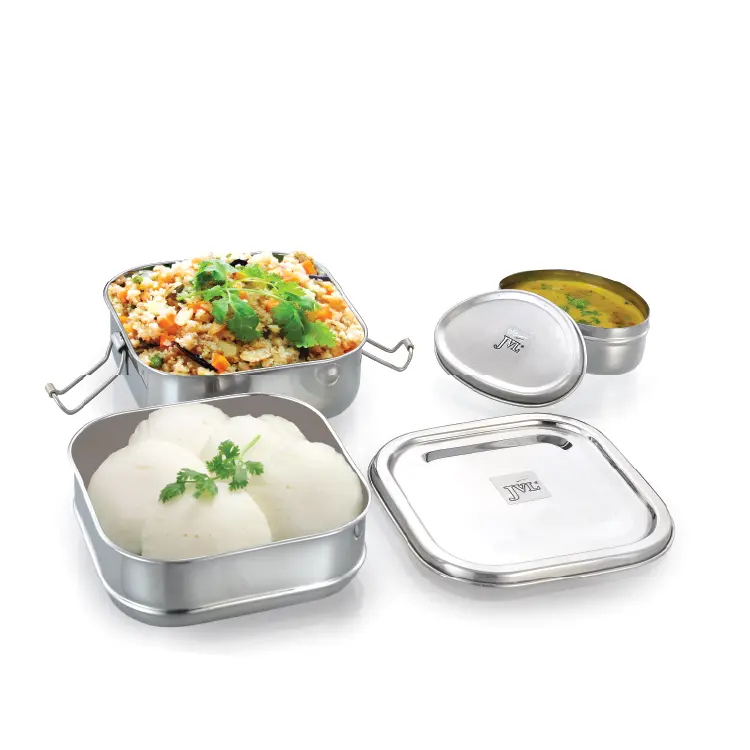 Jvl Square Lunch Box With Steel Container Big Ss2-C