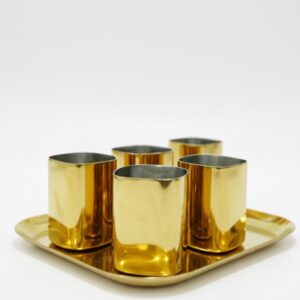 KESARIYA 005 SS GOLD PVD SQ GLASS WITH SERVICE TRAY