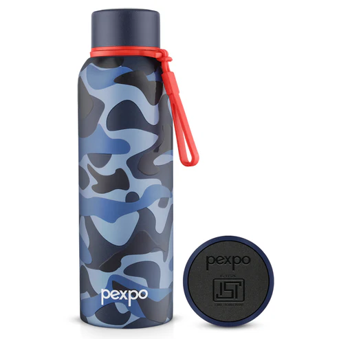 Pexpo Bravo Art Camouflage Uv Printed Design Bottle (Blue) 800Ml