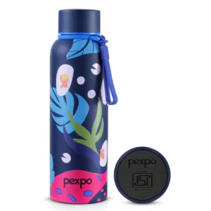 Pexpo Bravo Art Leaf Uv Printed Design Bottle (Denim Blue) 800Ml