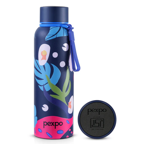Pexpo Bravo Art Leaf Uv Printed Design Bottle (Denim Blue) 800Ml
