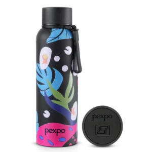 Pexpo Bravo Art Leaf Uv Printed Design Bottle (Knight Black) 800Ml