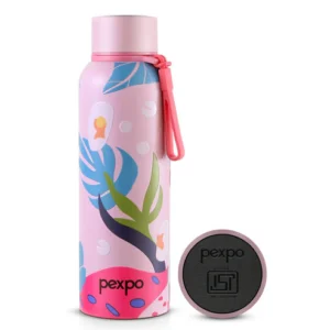 Pexpo Bravo Art Leaf Uv Printed Design Bottle (Pink) 800Ml