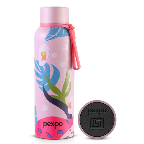 Pexpo Bravo Art Leaf Uv Printed Design Bottle (Pink) 800Ml