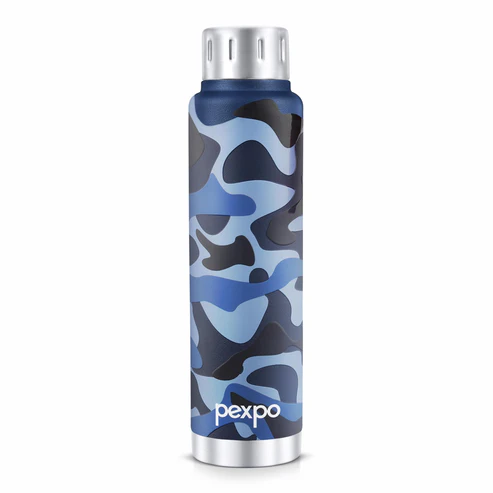 Pexpo Cameo Art Camouflage Uv Printed Design Bottle (Blue) 500Ml