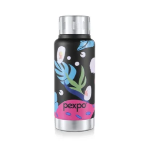 Pexpo Cameo Art Leaf Uv Printed Design Bottle (Knight Black) 300Ml