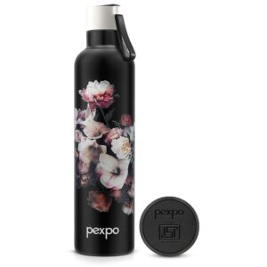 Pexpo Oslo Art Floral Uv Printed Design Bottle (Black) 750Ml