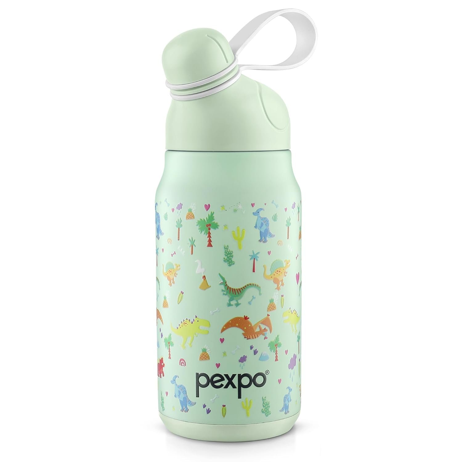 Pexpo Piano Art Dinosaur Uv Printed Design Bottle (Green) 450Ml