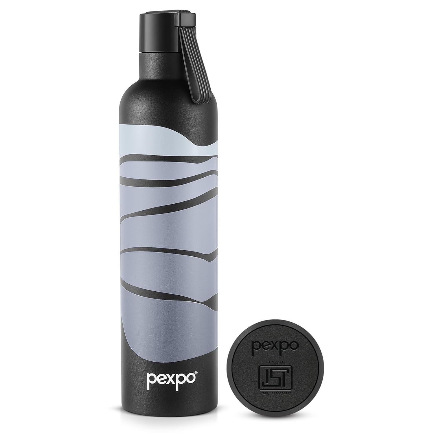 Pexpo Oslo Art Grey Wave Uv Printed Design Bottle (Black) 750Ml