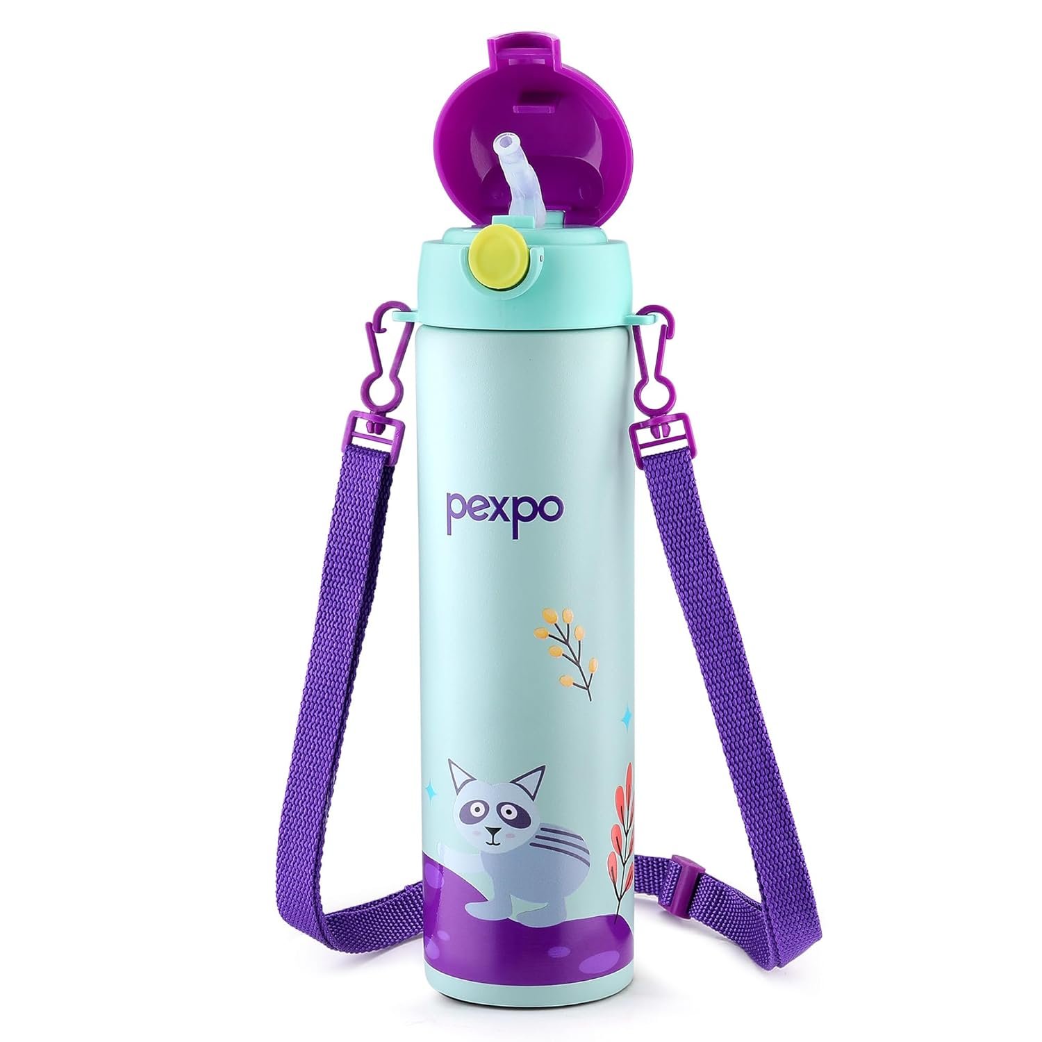 Pexpo Pixy Raccoon Uv Printed Design Bottle (Purple) 500Ml