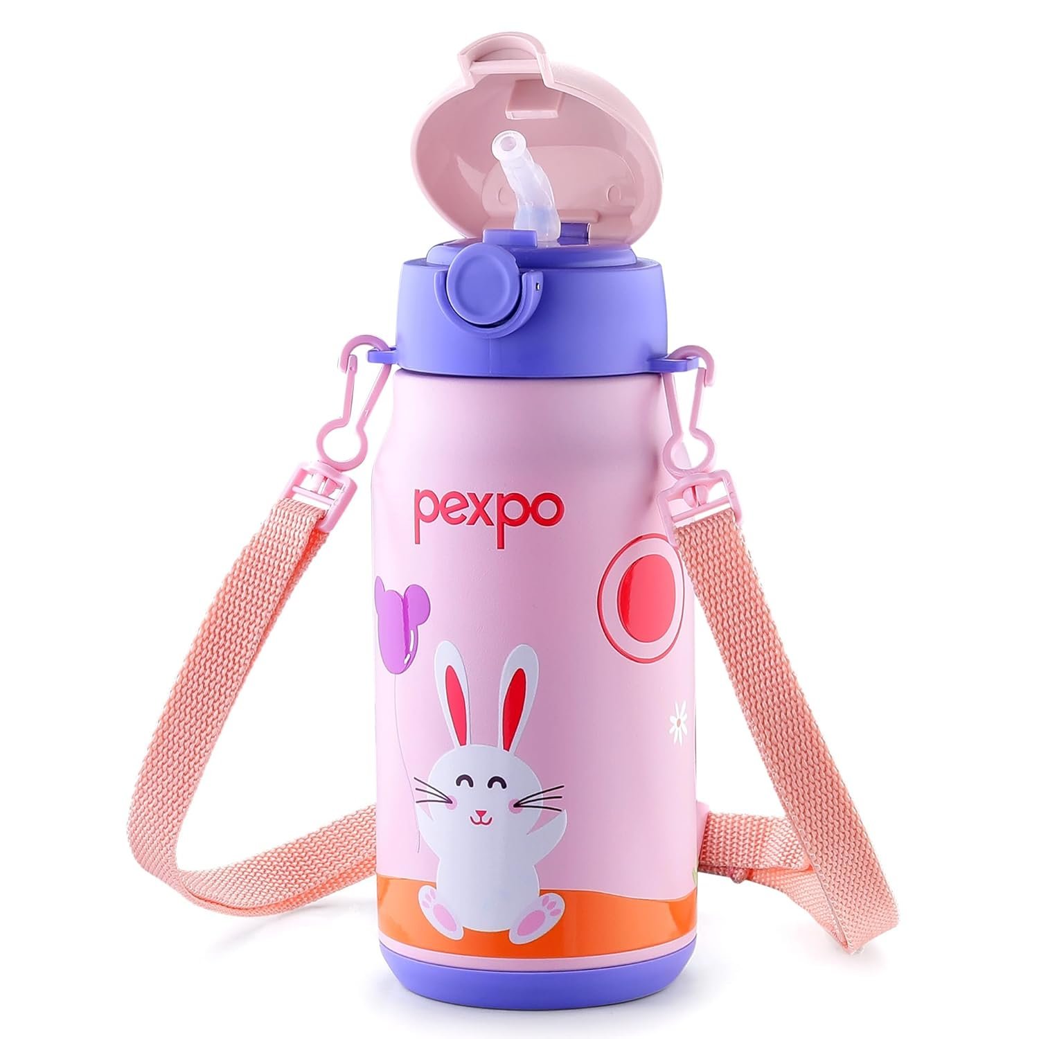 Pexpo Poggo Rabbit Uv Printed Design Bottle (Baby Pink) 450Ml