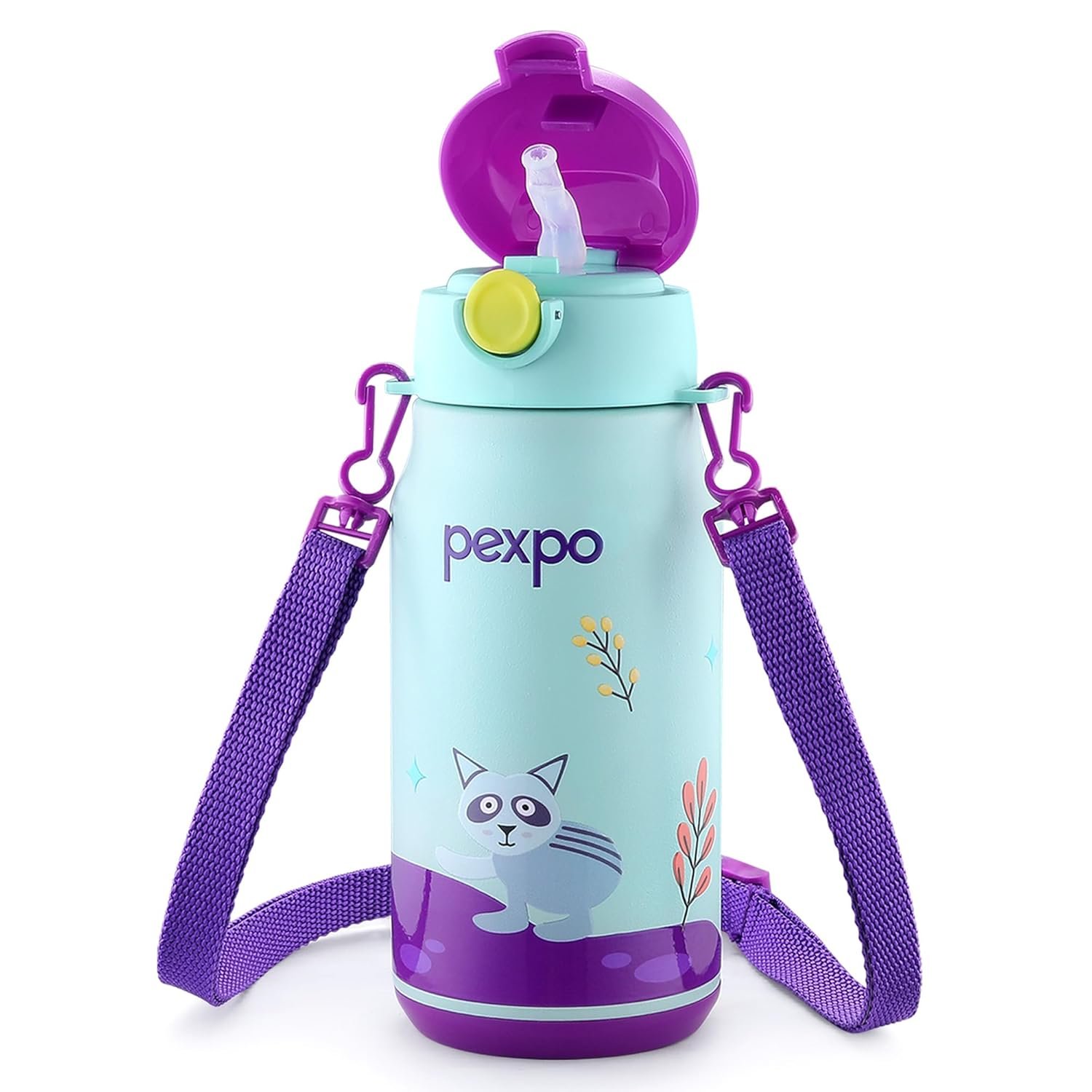 Pexpo Poggo Raccoon Uv Printed Design Bottle (Purple) 450Ml