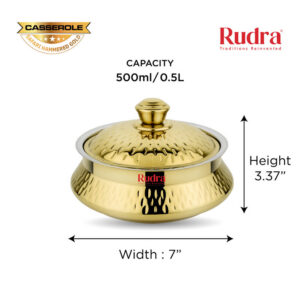 RUDRA Safari Hammered Gold Double Walled Stainless Steel Casserole, | PU Insulated | Hot &Cold | Hygiene | Odourless|Easy to Carry