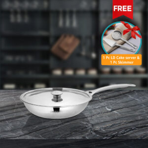 Stainless Steel Heavy Weight Hammered Fry Pan with SS Lid Platinum