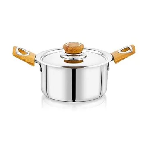 KESARIYA SS THICKPLY CASSEROLE WOODEN HANDLE W/L 900ML