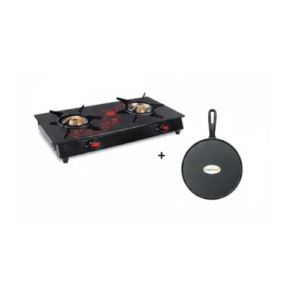 Greenchef Bliss Glasstop Double Burner+Zesto Cast Iron Dosa Tawa Combo