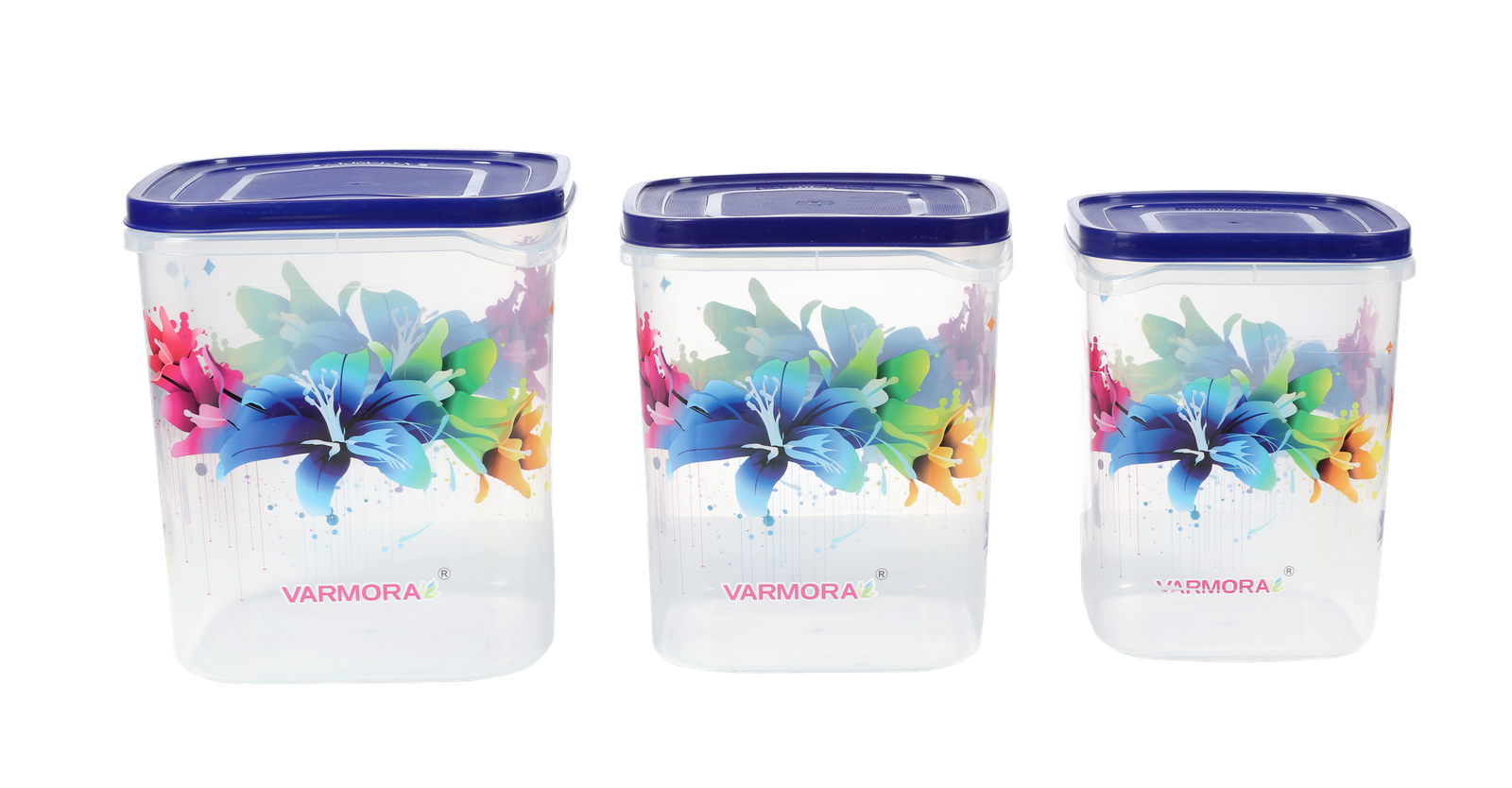 Varmora Glory Square Flower Container Set Of 3 (5, 7, 10 LTR) (Blue)