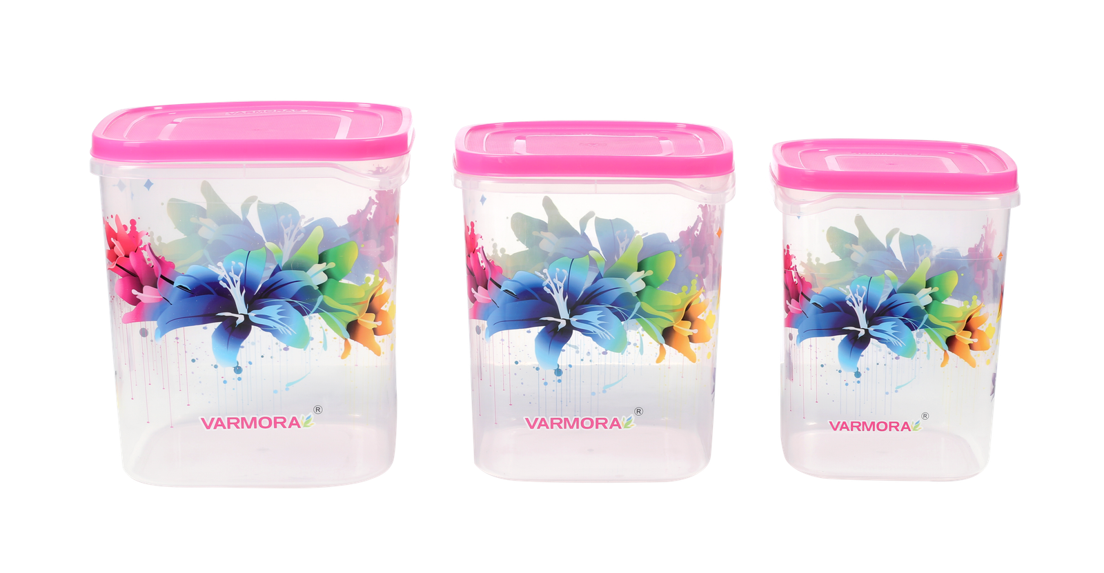 Varmora Glory Square Flower Container 5, 7,10Ltr Pink (Set Of 3)