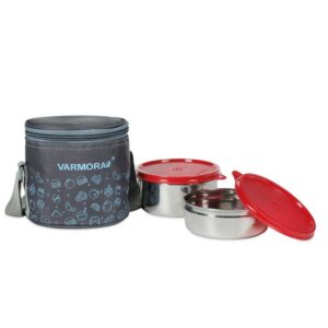 Varmora SS Executive Printed Lunch 2 Pc Set (Red)