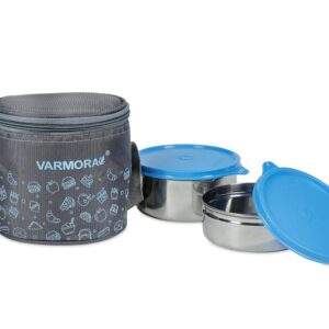 Varmora SS Executive Printed Lunch 2 Pc Set (Blue)