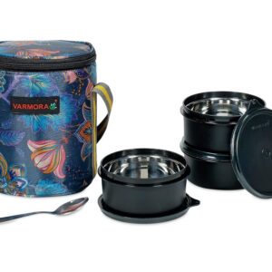 Varmora SS Royal Lunch 430Ml 3 Pc Set (Black)