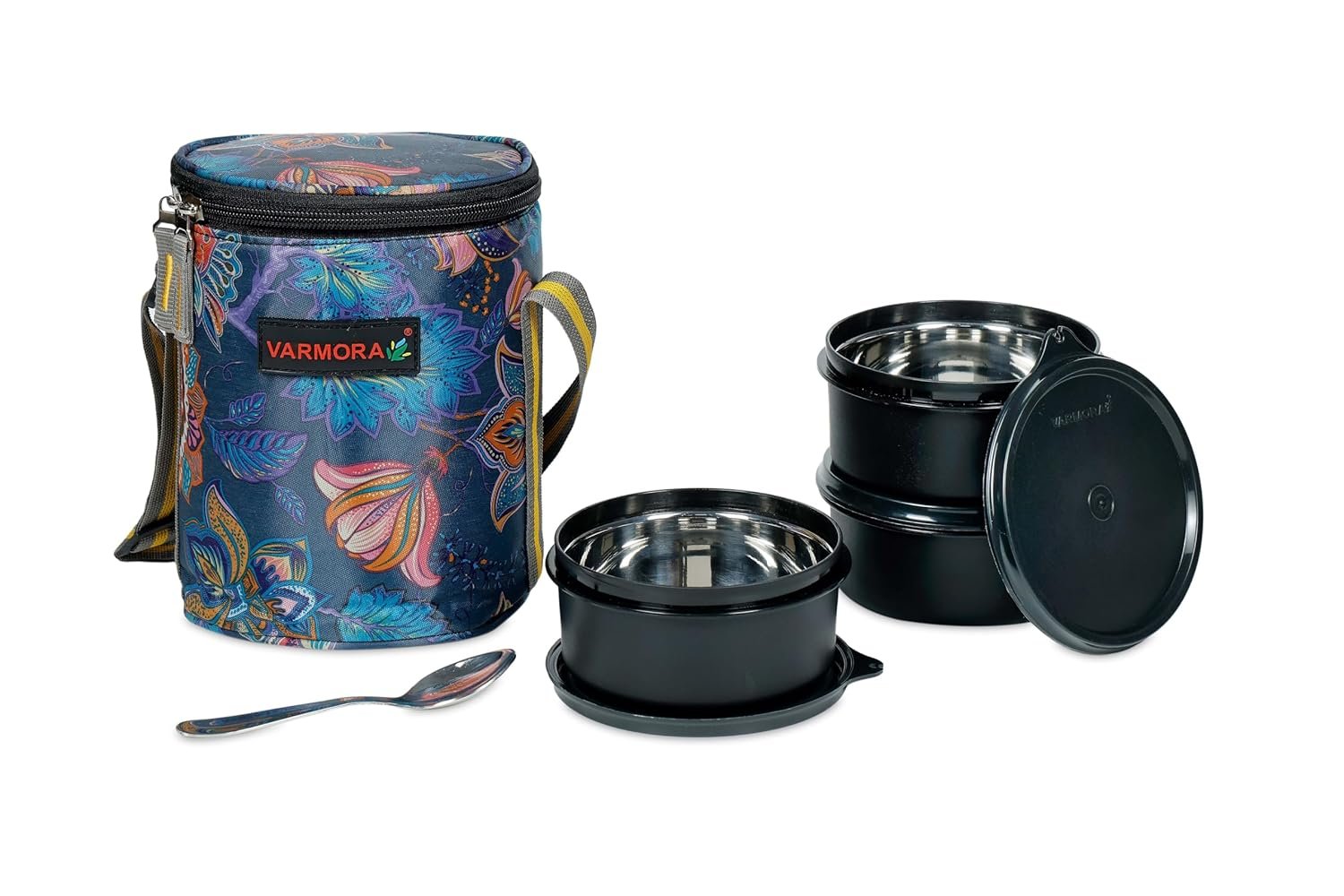 Varmora SS Royal Lunch 430Ml 3 Pc Set (Black)