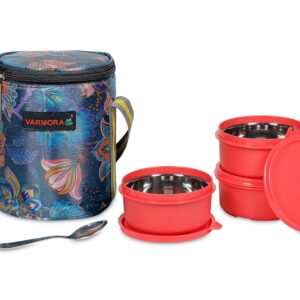 Varmora SS Royal Lunch 430Ml 3 Pc Set (Red)