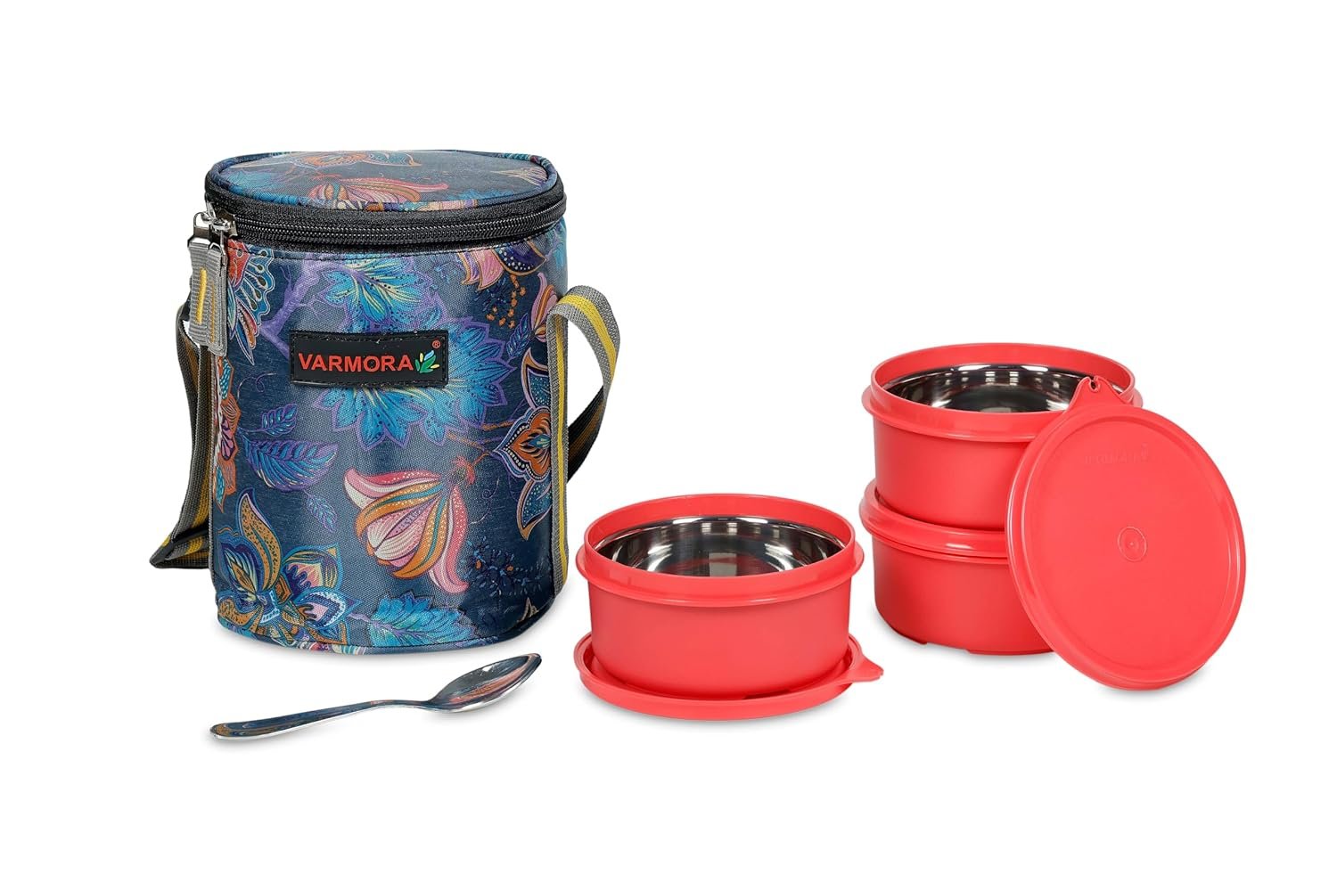 Varmora SS Royal Lunch 430Ml 3 Pc Set (Red)