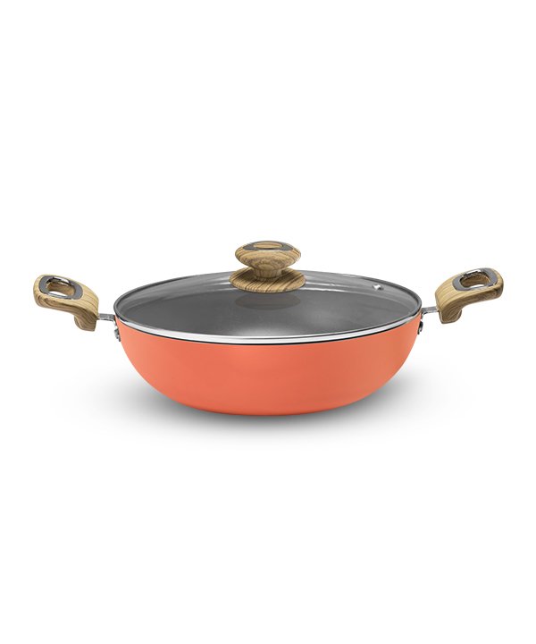 Vaya Hautechef-Ptfe Kadai Coral Crush-Wood Finish Handle
