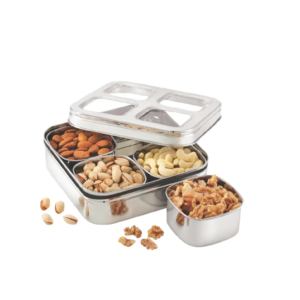 JVL Vista Airtight Dry Fruit & Spice Tin – 4 Cups Stainless Steel