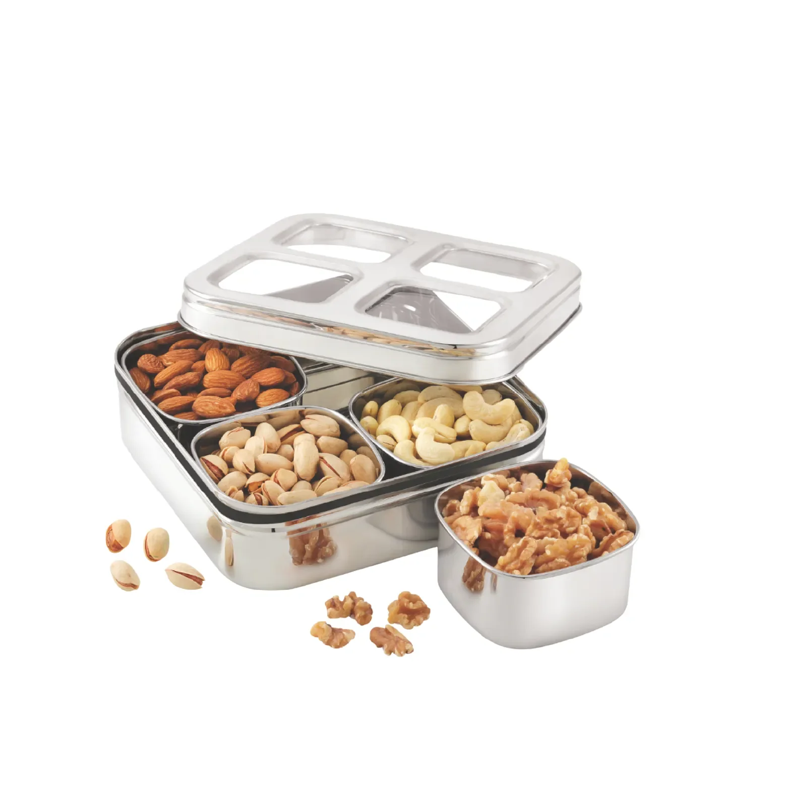 JVL Vista Airtight Dry Fruit & Spice Tin – 4 Cups Stainless Steel