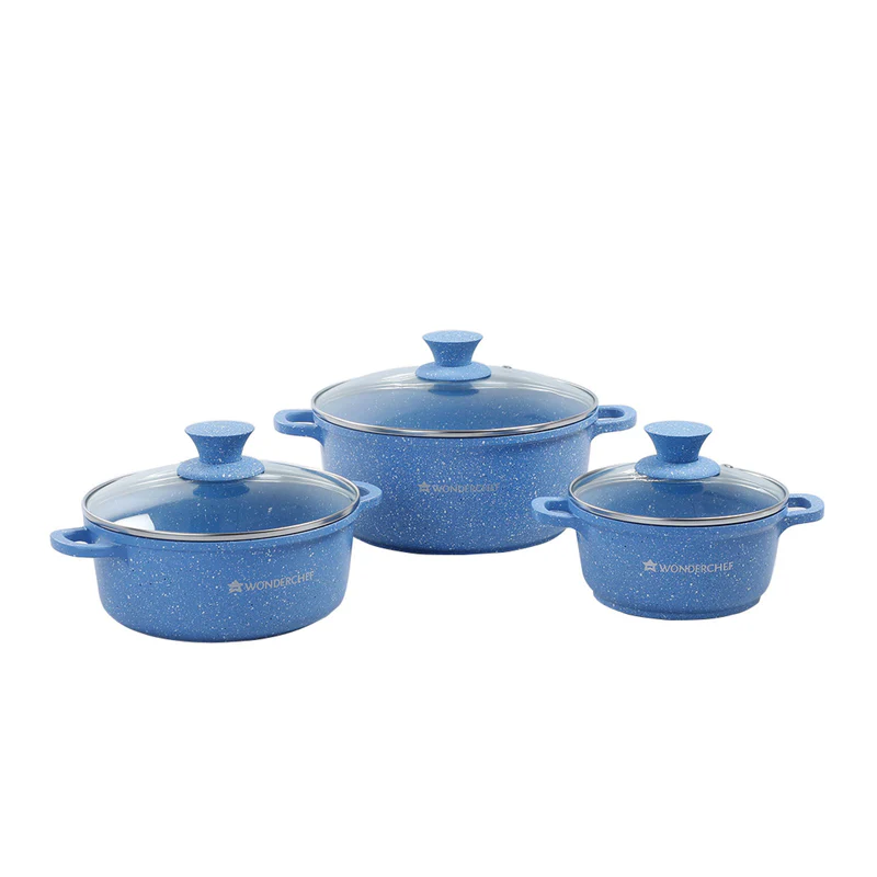 Wonderchef Casserole Combi-Granite 3Pcs Set Blue