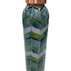 Attro Copper Water Bottle 1000ml Green Leaf Gold Deluxe Design - Handcrafted Pure Copper