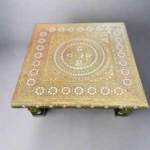 LIME, Stainless Steel Oxidised Square Pooja Chowki/Bajot with Embossed Aluminium Art, Pooja Bajoth, Marriage Bajoth, Oxidised Silver