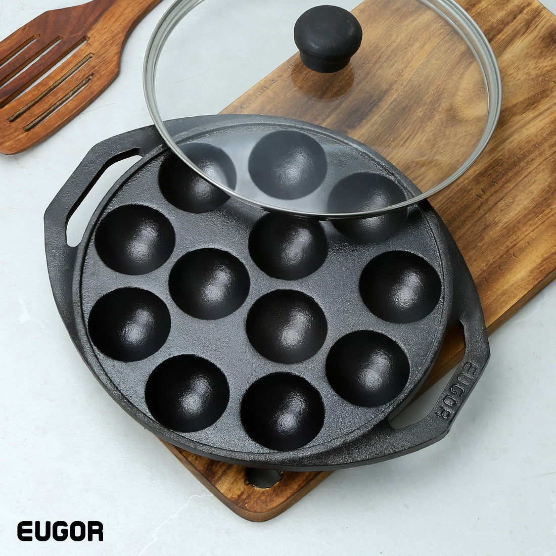 Eugor Cast Iron Paddu Maker with Lid cavity 12 - Image 2