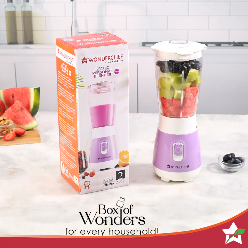Wonderchef Orchid Personal Blender, 250W Copper Motor, 600ml Transparent Jar, Stainless Steel Blades for Perfect Blending, Hassle Free Blending of Fruits & Vegetable Juices, Protein Shakes, Smoothies - Image 6