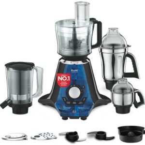 Preethi Zodiac 2.0 1000 Watts, Smart Mixer Grinder, 4 Jars (1 Food Processor Jar, 2 Stainless Steel Jars, Juicer Jar), Atta Kneading, Powerful Grinding, 2 Year Warranty, Lifelong Free Service, Blue