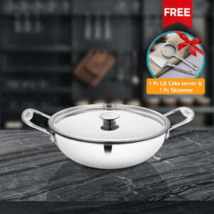 Stainless Steel Heavy Weight Kadhai with SS Lid Platinum