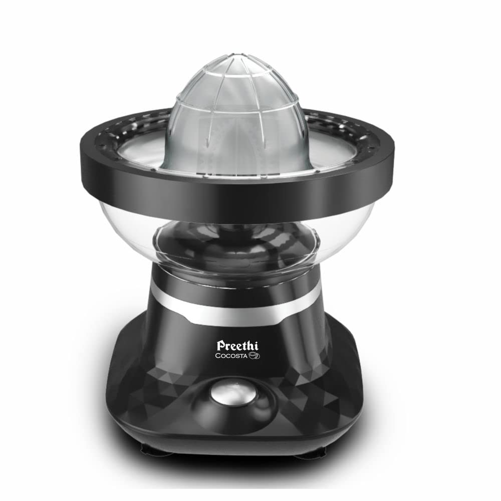 Preethi Cocosta KP001 Coconut Scraper & Citrus Juicer, 100% Safe Dual Protection Scraper with Safety Switch & Silicon Cap, Spillage Free Collection bowl, 100 Watt, 2yr Guarantee, Lifelong Free Service