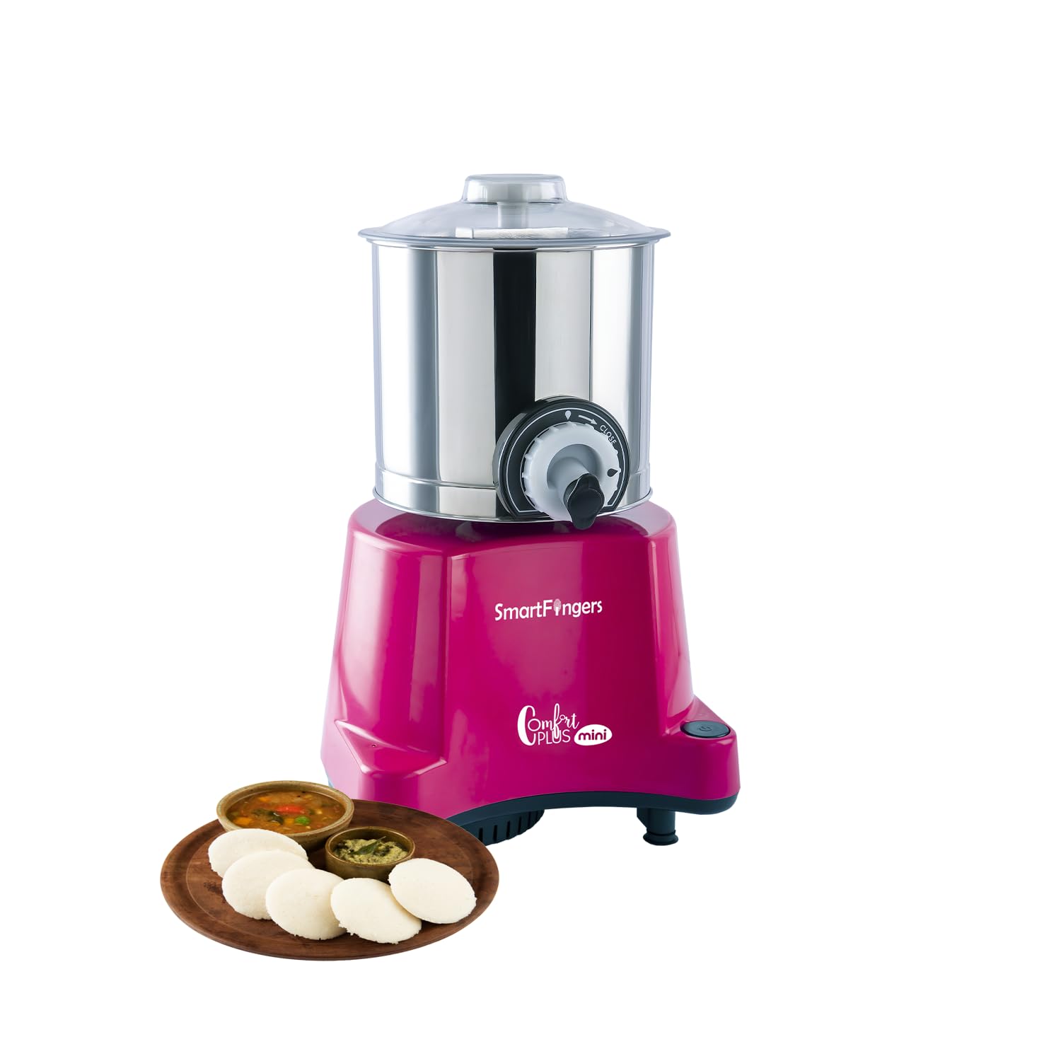 SmartFingers Comfort Plus Mini Table Top Wet Grinder 230V 50hz, 1.25 Liter, Pink (With Free Atta Kneeding Attachment)