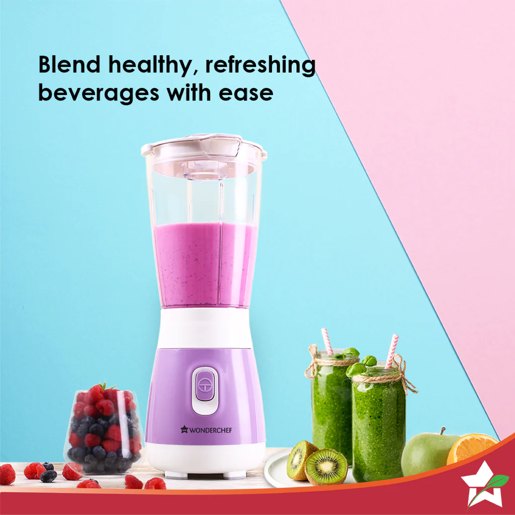Wonderchef Orchid Personal Blender, 250W Copper Motor, 600ml Transparent Jar, Stainless Steel Blades for Perfect Blending, Hassle Free Blending of Fruits & Vegetable Juices, Protein Shakes, Smoothies - Image 3