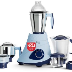 Preethi Blue Leaf Titanium 1000 Watts Mixer Grinder, 7 Jars (4 Stainless Steel Jars, Juicer, Blender), Superfine Grinding for Masalas, Chutneys and Batters, 2 Year Warranty, Lifelong Free Service,Blue