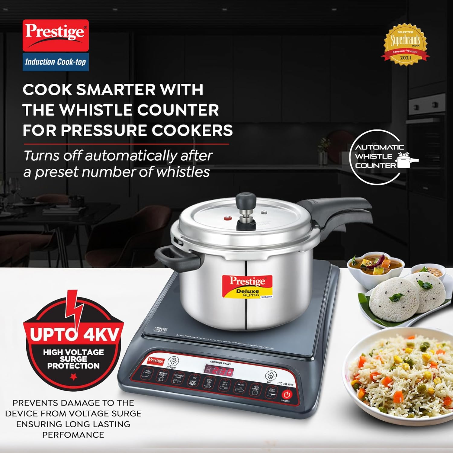 Prestige PIC 20 WIZ 1600W Induction Cooktop(Black, Automatic Whistle Counter, Indian Menu Option) - Image 2