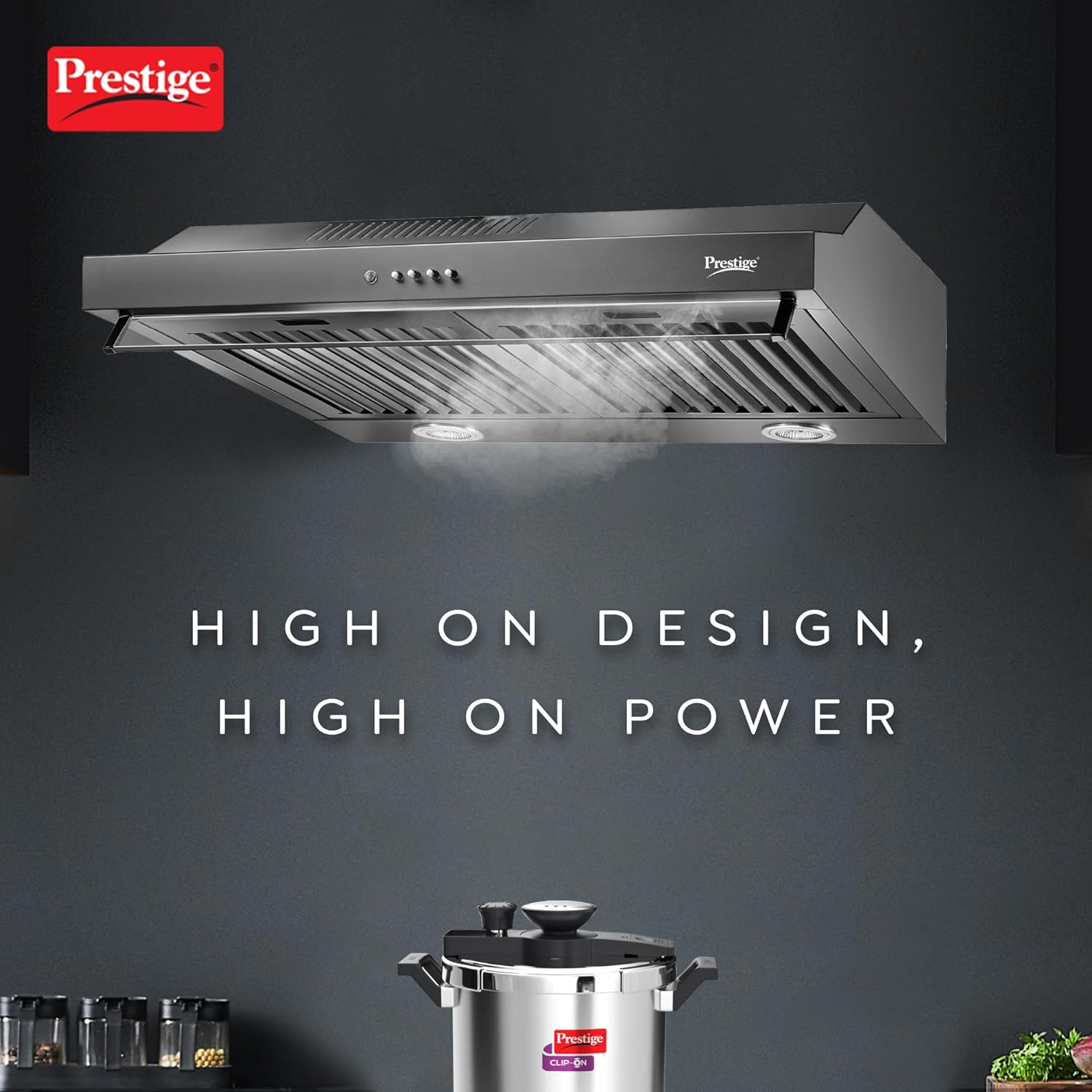 Prestige Slimline Kitchen Hood 550m3/hr Suction Power, 120W|3 Speed Controls Easy Push Button|Baffle Filter|Pyramid Design|Powder Coated Body|Recycling Option|Black - Image 2