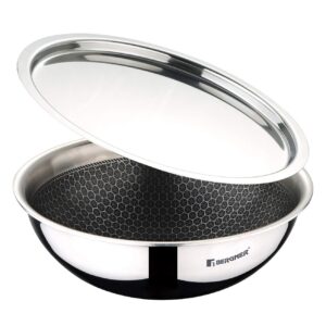 Bergner Hitech Triply Stainless Steel Scratch Resistant Non Stick Tasra/Tasla With Stainless Steel Lid, Induction Base, Food Safe (PFOA Free), 2 Years Warranty, Silver